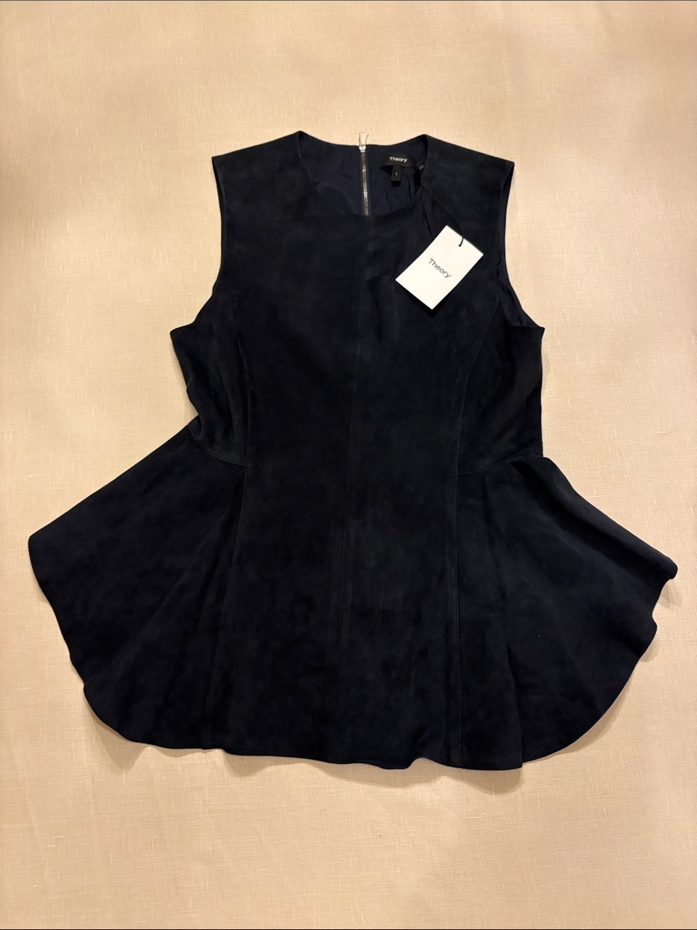 Theory Black Suede Flared Peplum Top
